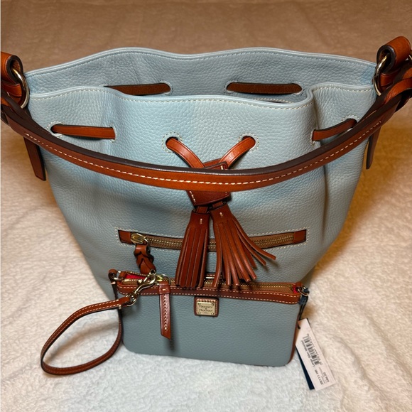 Dooney & Bourke Handbags - Dooney & Bourke Blue and Brown Shoulder Bag with matching wristlet